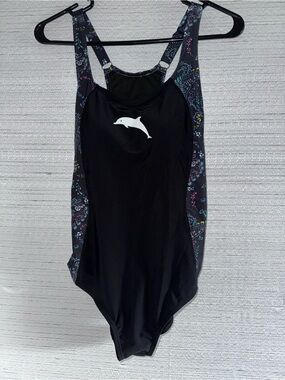 Halcurt Women's Black One Piece Swimsuit Racerback Logo Solid M (8-10)